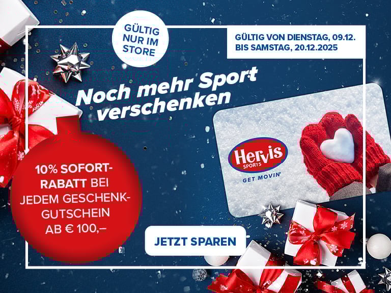 Gültig von Dienstag 09.12. bis Samstag, 20.12. 2025 Noch mehr sport verschenken 10% Sofortrabatt bei jedem Geschenkgutschein ab 100 EUR Gültig nur im Store Jetzt sparen