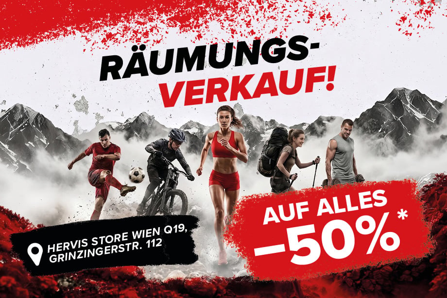 Räumungsverkauf! Hervis Store Wien Q19, Grinzingerstr. 112. Auf alles -50%*