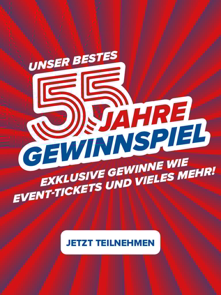 Unser bestes 55 Jahre Gewinnspiel, exklusive Gewinne, signitiertes Equipment , unvergessliche Momente und vieles mehr jetzt teilnehmen