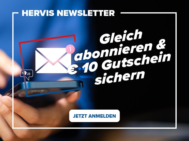 Hervis Newsletter. Gleich abonnieren und 10€ Gutschein sichern. Jetzt anmelden