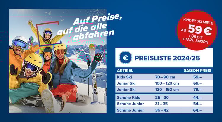 Kinderskimiete Preisliste