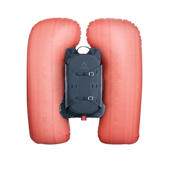 Grauer Lawinenrucksack mit rotem Airbag