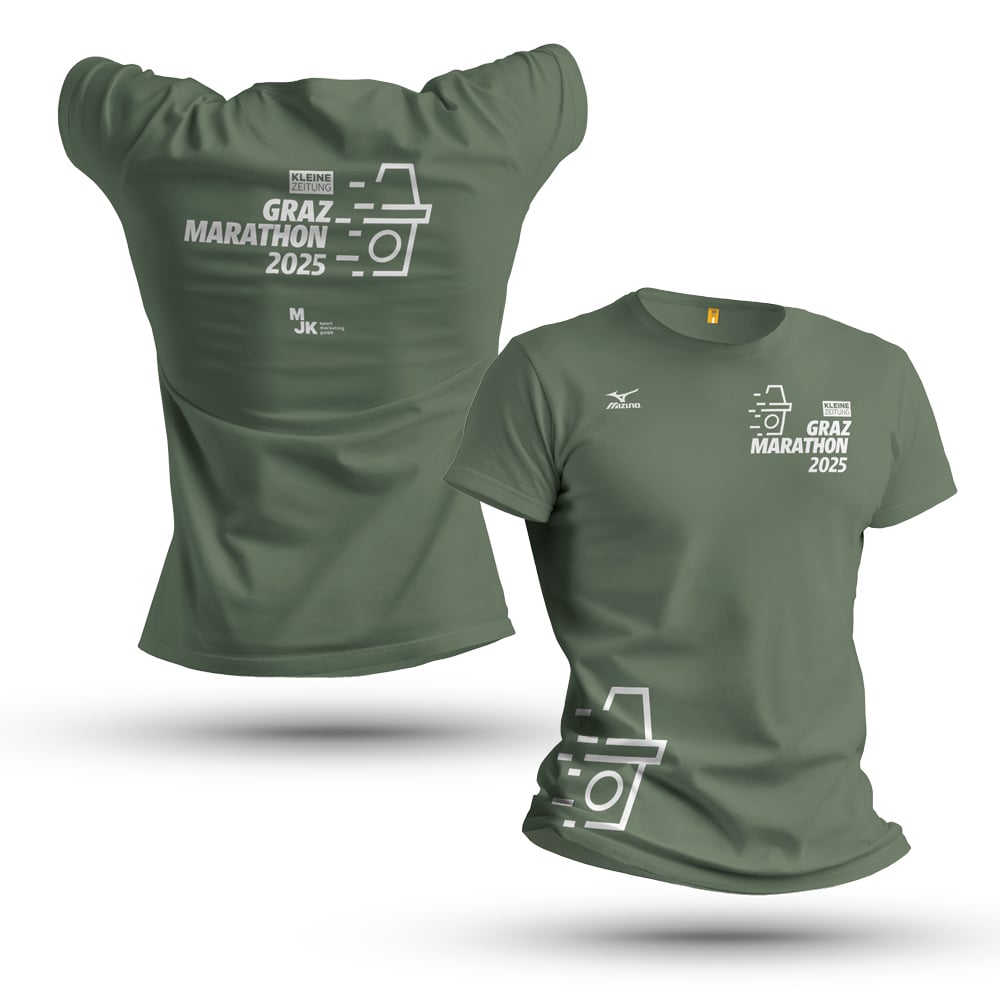 Graz Marathon Shirt 2025. Farbe Olivegrün
